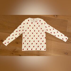J. Crew White Sweater with Red Strawberry Pattern